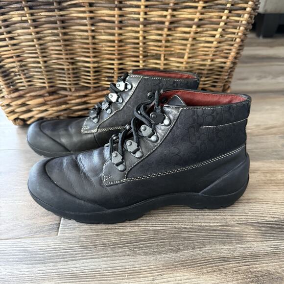 Coach Dyanne Black Leather Monogram Ankle Hiking Boots Women’s 6.5M - Picture 1 of 7